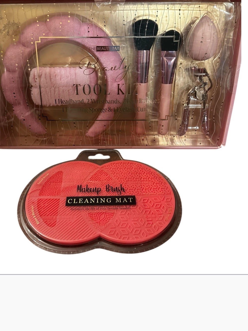 6 Piece Pink Makeup Brush & Tool Kit with Cleaning Mat